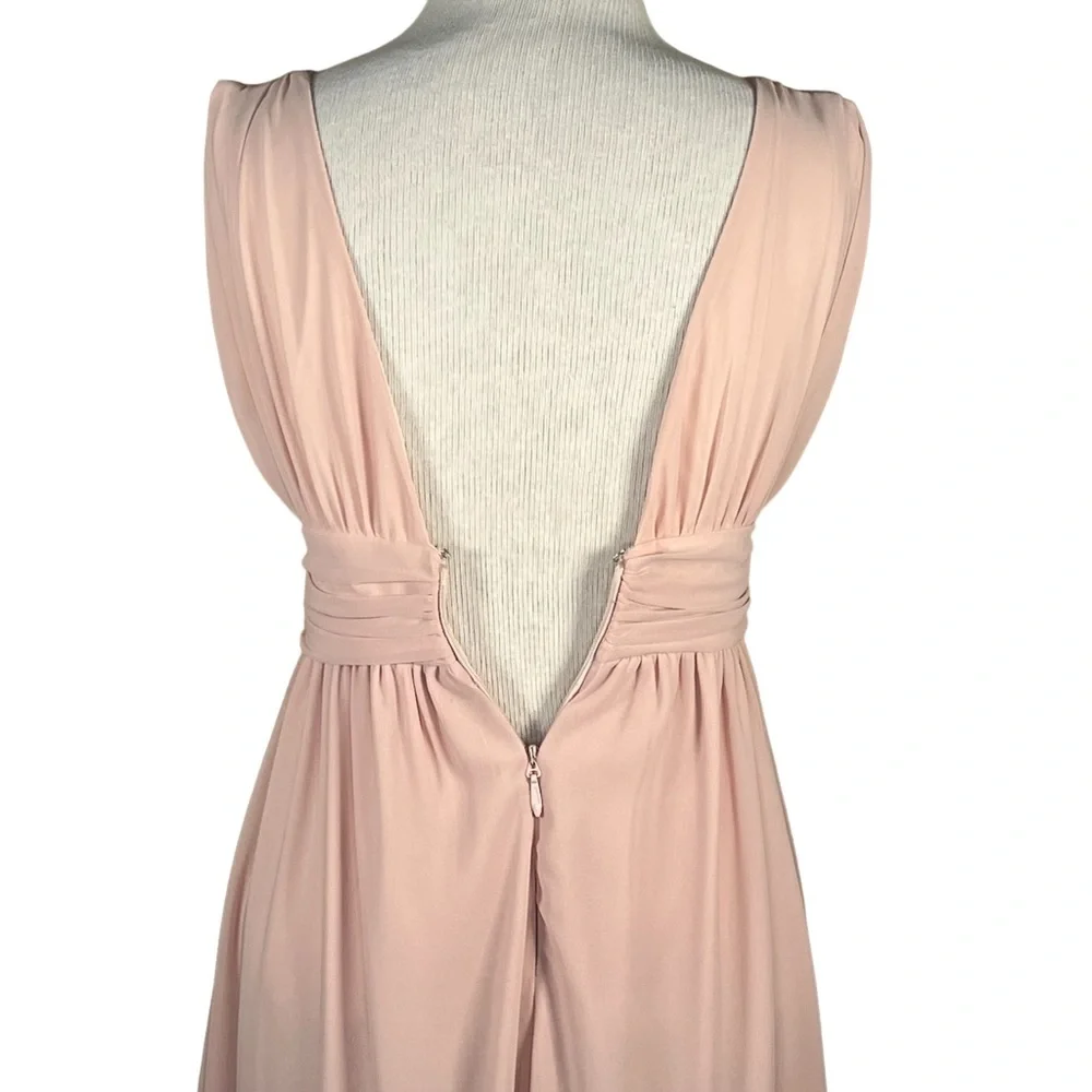 Lulu’s Deep V-Neck Blush Gown Maxi Prom Dress With Front Slit Grecian Goddess S - Picture 8 of 16
